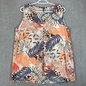 Gloria Vanderbilt Leaf Print Sleeveless Tank Top Blouse Size L Tropical Flowy